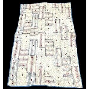 Vtg Silk Crazy Quilt Hand Tied & Embroidered Machine Pieced Flannel Back READ